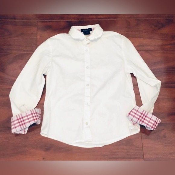 Burberry Girl Authentic White Button-Up Shirt with Plaid Cuffs 8Y - Picture 2 of 10